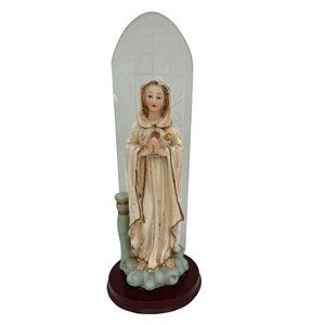 Mother Mary Figurine in Front of Glass Window Madonna 9.5" Catholic Christian